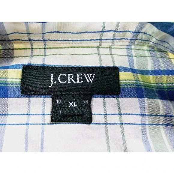 J. Crew Size XL Mens Vanilla Green Yellow Check Short Sleeve Cotton Pocket Shirt - Picture 4 of 10